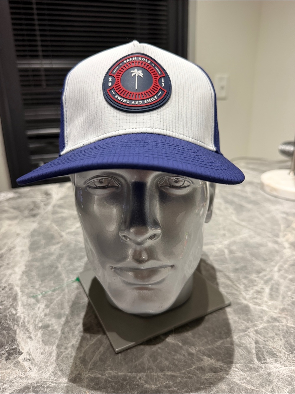 Palm Golf Co Swing And Smile Performance Snapback Hat Cap Two Tone Blue White